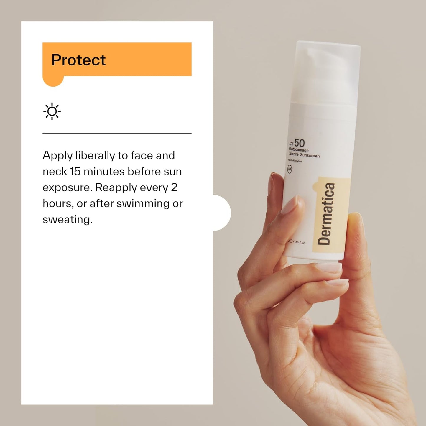 Dermatica SPF 50 Photodamage Defence Sunscreen | Anti-Ageing and Anti-Wrinkle I Fast Absorbing Lightweight Cream | Fragrance Free